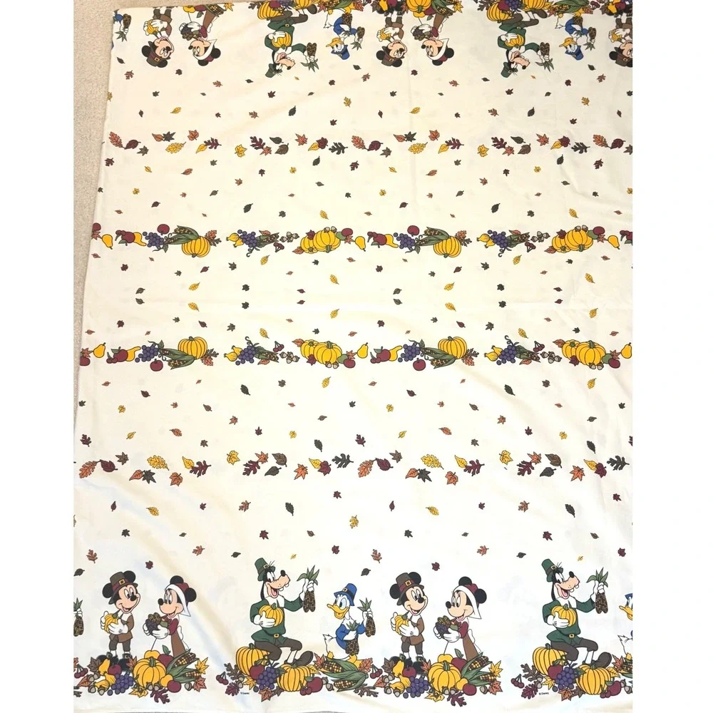 Disney Thanksgiving Tablecloth Mickey Minnie Goofy Pilgrim Harvest 90's 100x60